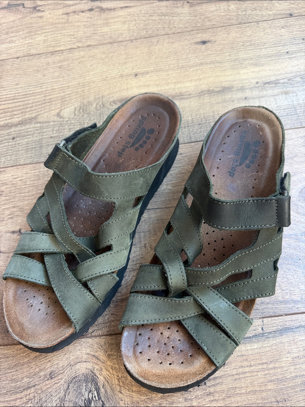 Spring Step Fusaro Olive Green Leather Strappy Comfort Sandals Size 38 Fits 8